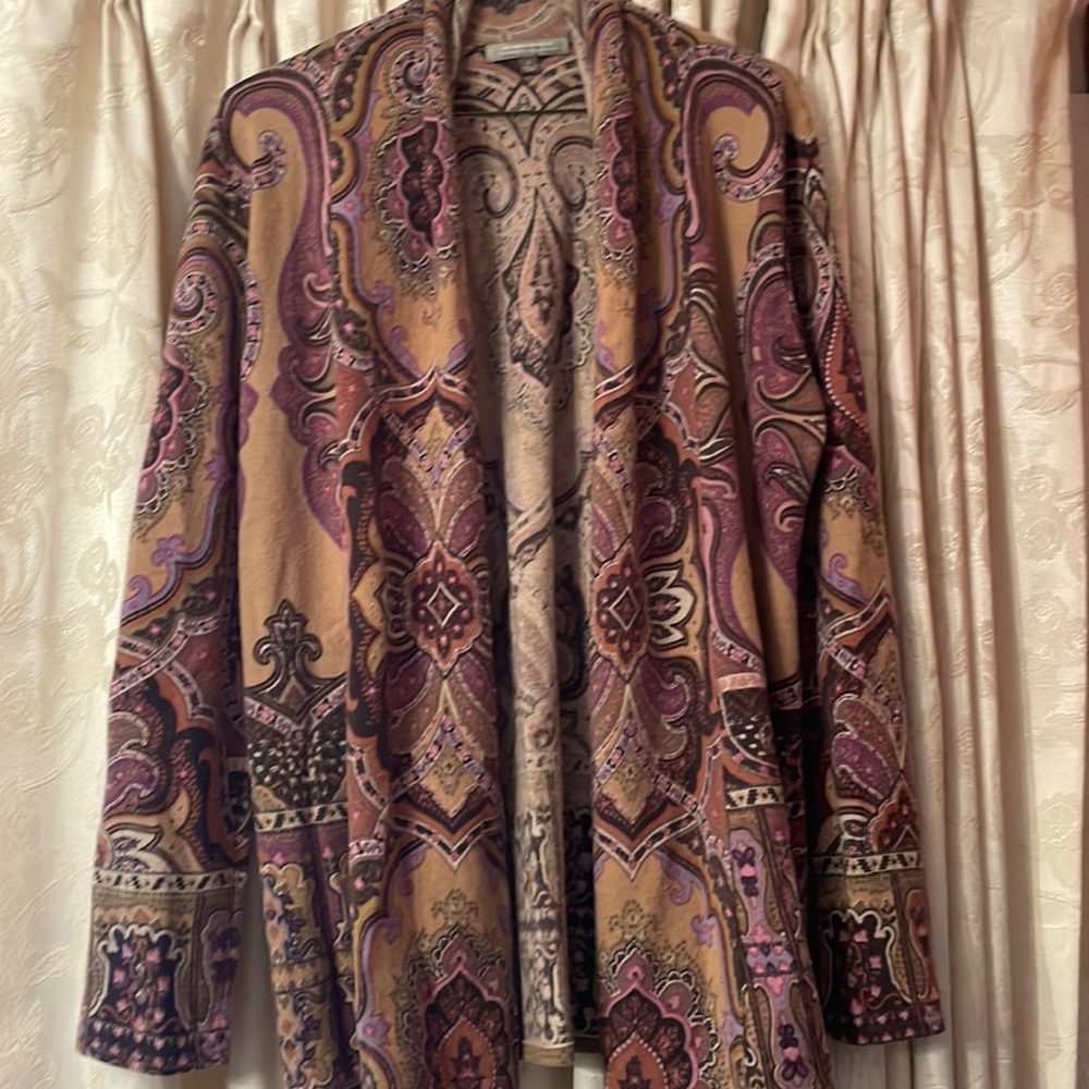 Neiman Marcus Cashmere Cardigan Sweater Paisley Neutral  Sz L